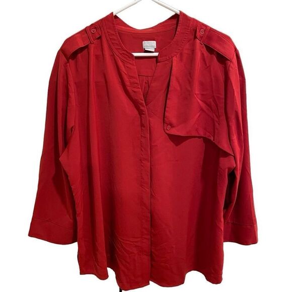 Chicos Tunic Womens 4 (20-22W) Epaulette-Detail Brick Red Drapey Flowy Career - Picture 1 of 7